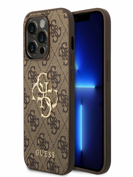 Guess PU 4G Metal Logo Zadní Kryt pro iPhone 15 Pro Max Brown Калъф за телефон