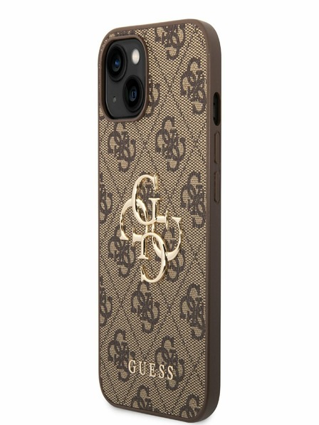 Guess PU 4G Metal Logo Zadní Kryt pro iPhone 14 Brown Калъф за телефон