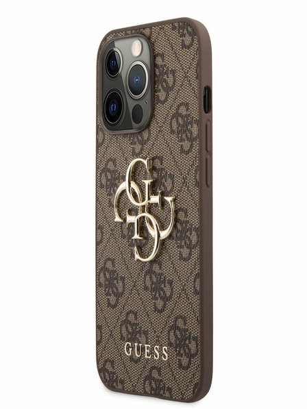 Guess PU 4G Metal Logo Zadní Kryt pro iPhone 13 Pro Brown Калъф за телефон