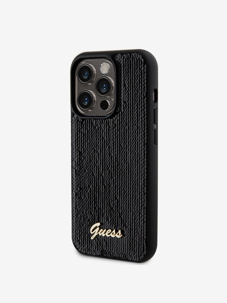 Guess Sequin Script Logo Zadní Kryt pro iPhone 14 Pro Black Калъф за телефон