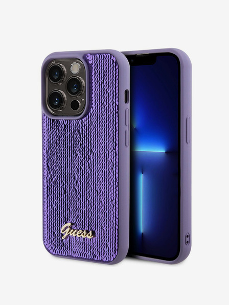 Guess Sequin Script Logo Zadní Kryt pro iPhone 15 Pro Purple Калъф за телефон