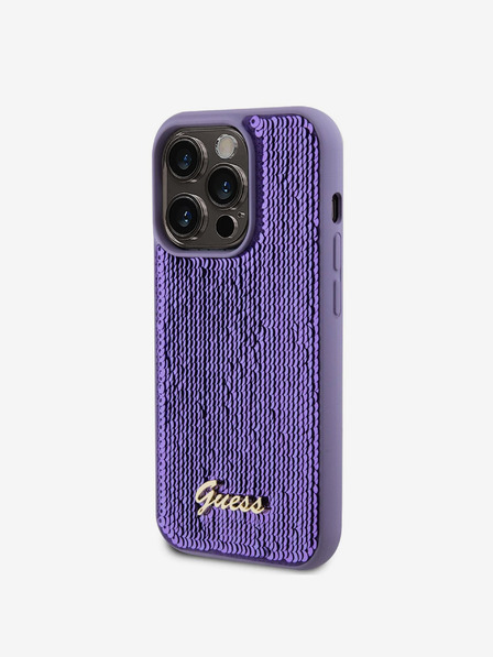 Guess Sequin Script Logo Zadní Kryt pro iPhone 15 Pro Purple Калъф за телефон