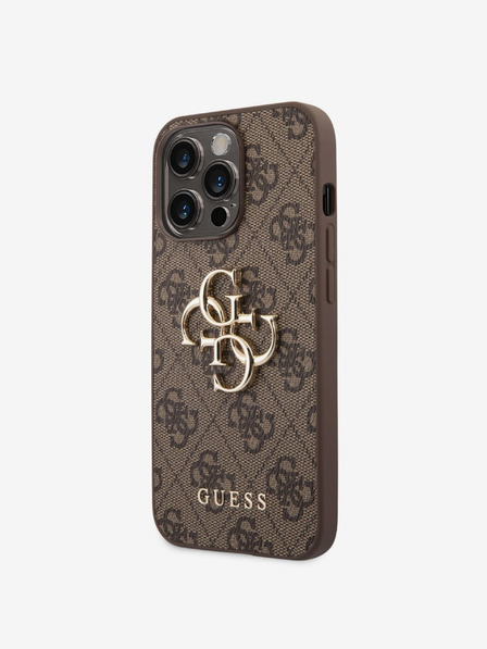 Guess PU 4G Metal Logo Zadní Kryt pro iPhone 14 Pro Max Brown Калъф за телефон