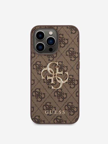 Guess PU 4G Metal Logo Zadní Kryt pro iPhone 14 Pro Max Brown Калъф за телефон