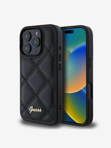 Guess PU Leather Quilted Zadní Kryt pro iPhone 16 Pro Black Калъф за телефон