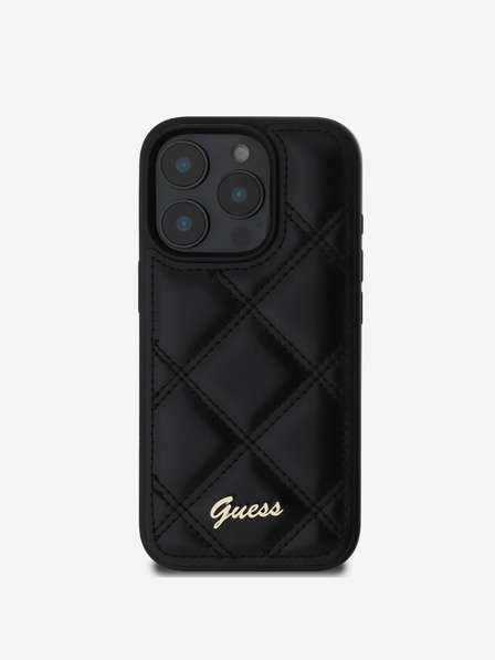 Guess PU Leather Quilted Zadní Kryt pro iPhone 16 Pro Black Калъф за телефон