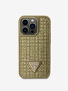 Guess Rhinestones Triangle Metal Logo Kryt pro iPhone 15 Pro Gold Калъф за телефон