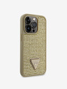 Guess Rhinestones Triangle Metal Logo Kryt pro iPhone 15 Pro Gold Калъф за телефон