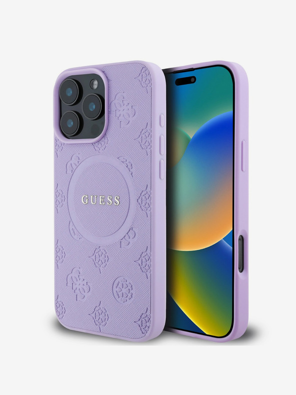 Guess Saffiano Peony Stamp MagSafe Zadní Kryt pro iPhone 16 Pro Max Purple Калъф за телефон