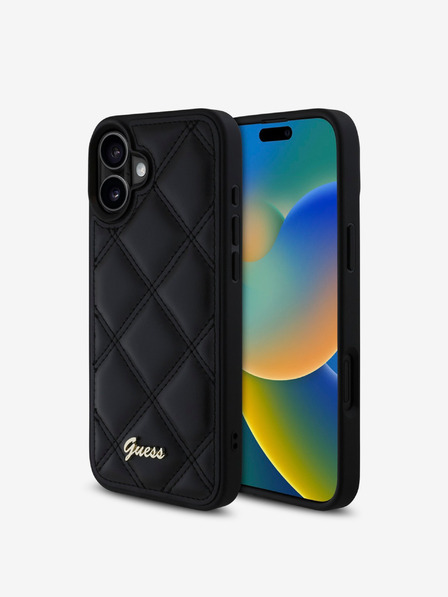 Guess PU Leather Quilted Zadní Kryt pro iPhone 16 Plus Black Калъф за телефон