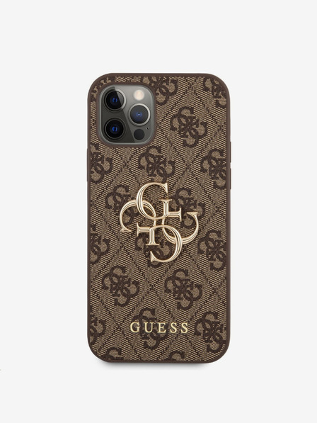 Guess PU 4G Metal Logo Zadní Kryt pro iPhone 12/12 Pro Brown Калъф за телефон