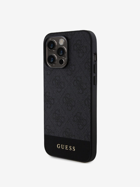 Guess PU 4G Stripe MagSafe Zadní Kryt pro iPhone 15 Pro Black Калъф за телефон