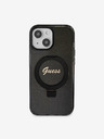 Guess IML Ring Stand Glitter MagSafe Zadní Kryt pro iPhone 15 Black Калъф за телефон