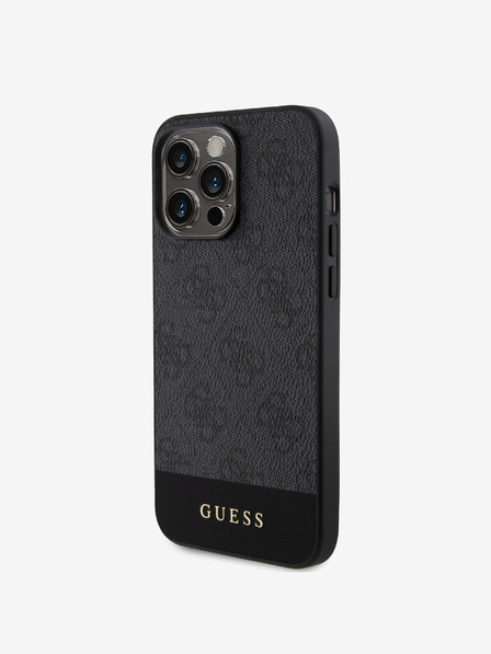 Guess PU 4G Stripe MagSafe Zadní Kryt pro iPhone 15 Pro Max Black Калъф за телефон