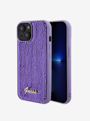 Guess Sequin Script Logo Zadní Kryt pro iPhone 15 Plus Purple Калъф за телефон