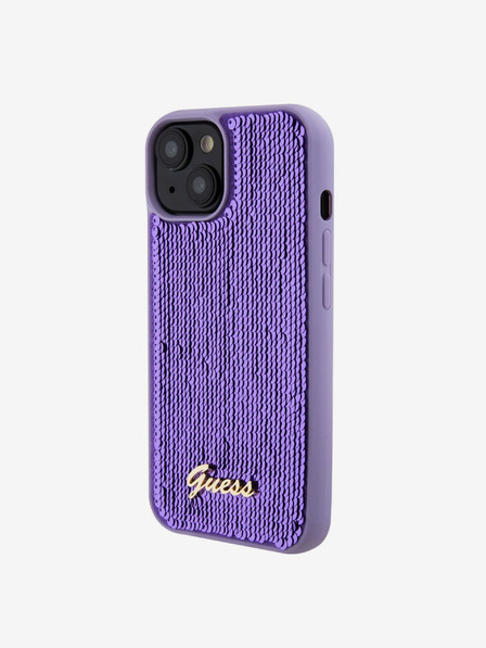 Guess Sequin Script Logo Zadní Kryt pro iPhone 15 Plus Purple Калъф за телефон