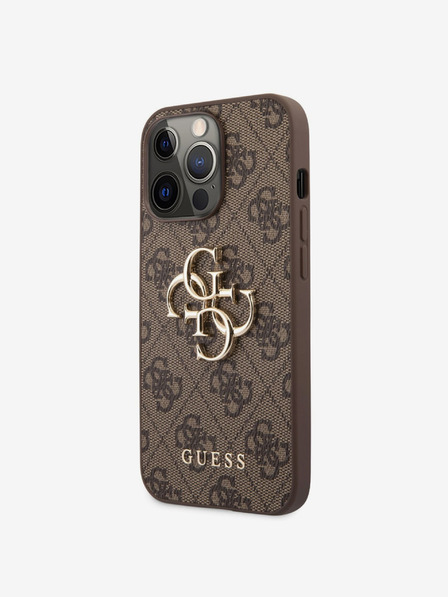 Guess PU 4G Metal Logo Zadní Kryt pro iPhone 13 Pro Brown Калъф за телефон