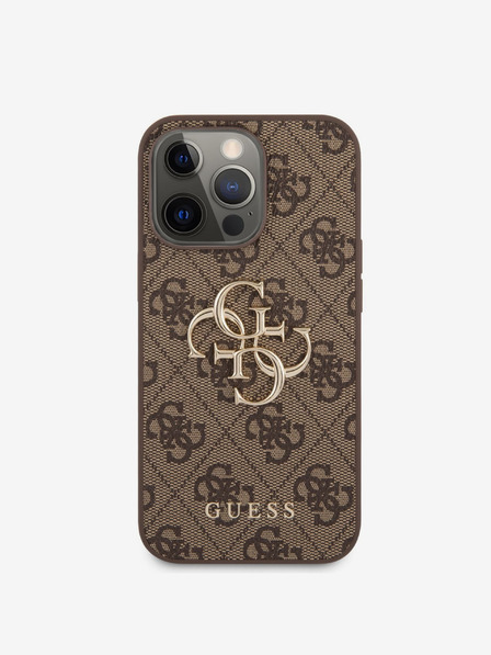 Guess PU 4G Metal Logo Zadní Kryt pro iPhone 13 Pro Brown Калъф за телефон