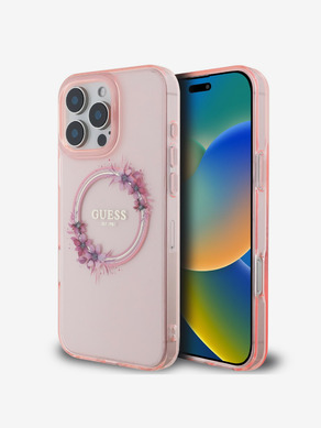 Guess IML Flowers Ring MagSafe iPhone 16 Pro Max Pink Калъф за телефон