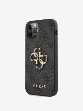 Guess PU 4G Metal Logo Zadní Kryt pro iPhone 12/12 Pro Grey Калъф за телефон