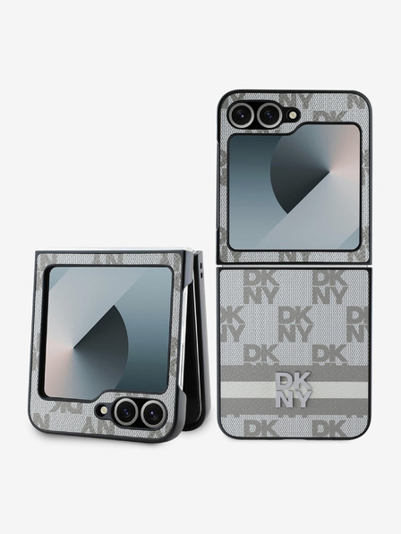 DKNY PU Leather Checkered Pattern and Stripe Zadní Kryt pro Samsung Galaxy Z Flip 6 Beige Калъф за телефон