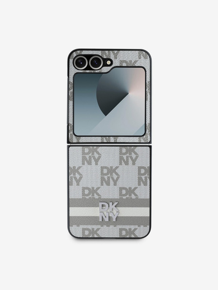 DKNY PU Leather Checkered Pattern and Stripe Zadní Kryt pro Samsung Galaxy Z Flip 6 Beige Калъф за телефон