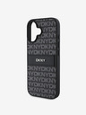 DKNY PU Leather Repeat Pattern Tonal Stripe Zadní Kryt pro iPhone 16 Black Калъф за телефон