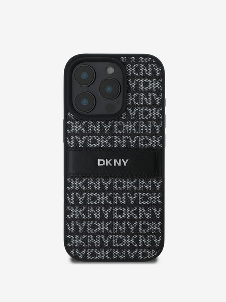 DKNY PU Leather Repeat Pattern Tonal Stripe Zadní Kryt pro iPhone 16 Pro Black Калъф за телефон