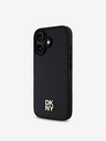 DKNY PU Leather Repeat Pattern Stack Logo MagSafe Zadní Kryt pro iPhone 16 Black Калъф за телефон