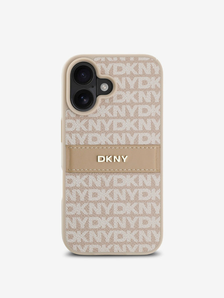 DKNY PU Leather Repeat Pattern Tonal Stripe Zadní Kryt pro iPhone 16 Plus Pink Калъф за телефон