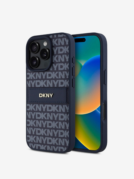 DKNY PU Leather Repeat Pattern Tonal Stripe Zadní Kryt pro iPhone 16 Pro Max Blue Калъф за телефон