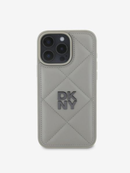 DKNY PU Leather Quilted Stack Logo Zadní Kryt pro iPhone 16 Pro Grey Калъф за телефон