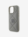 DKNY PU Leather Quilted Stack Logo Zadní Kryt pro iPhone 16 Pro Grey Калъф за телефон