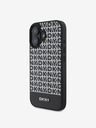 DKNY PU Leather Repeat Pattern Bottom Stripe MagSafe Zadní Kryt pro iPhone 16 Black Калъф за телефон