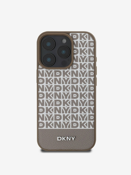 DKNY PU Leather Repeat Pattern Bottom Stripe MagSafe Zadní Kryt pro iPhone 16 Pro Max Brown Калъф за телефон