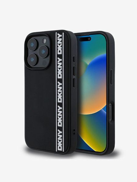 DKNY 3D Rubber Repeat Logo Line Zadní Kryt pro iPhone 16 Pro Black Калъф за телефон