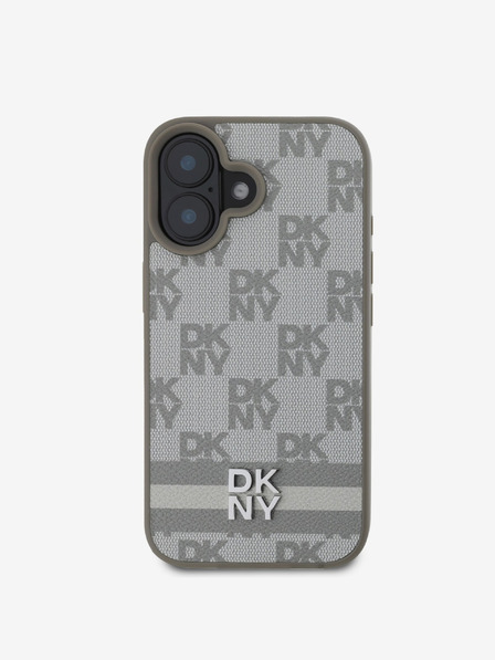 DKNY PU Leather Checkered Pattern and Stripe Zadní Kryt pro iPhone 16 Beige Калъф за телефон