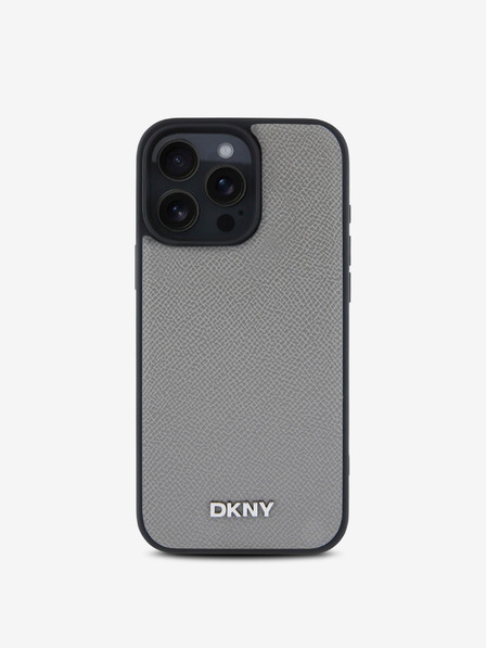 DKNY PU Leather Silver Metal Logo Magsafe Zadní Kryt pro iPhone 16 Pro Max Grey Калъф за телефон