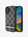 DKNY PU Leather Checkered Pattern and Stripe Zadní Kryt pro iPhone 16 Black Калъф за телефон