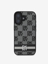 DKNY PU Leather Checkered Pattern and Stripe Zadní Kryt pro iPhone 16 Black Калъф за телефон