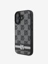 DKNY PU Leather Checkered Pattern and Stripe Zadní Kryt pro iPhone 16 Black Калъф за телефон