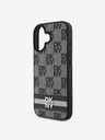 DKNY PU Leather Checkered Pattern and Stripe Zadní Kryt pro iPhone 16 Black Калъф за телефон