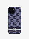 DKNY PU Leather Checkered Pattern and Stripe Zadní Kryt pro iPhone 15 Blue Калъф за телефон