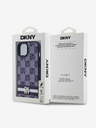 DKNY PU Leather Checkered Pattern and Stripe Zadní Kryt pro iPhone 15 Blue Калъф за телефон