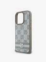 DKNY PU Leather Checkered Pattern and Stripe Zadní Kryt pro iPhone 16 Pro Max Beige Калъф за телефон