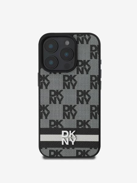 DKNY PU Leather Checkered Pattern and Stripe iPhone 16 Pro Max Black Калъф за телефон