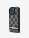 DKNY PU Leather Checkered Pattern and Stripe iPhone 16 Pro Max Black Калъф за телефон