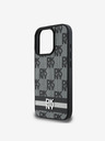 DKNY PU Leather Checkered Pattern and Stripe iPhone 16 Pro Max Black Калъф за телефон