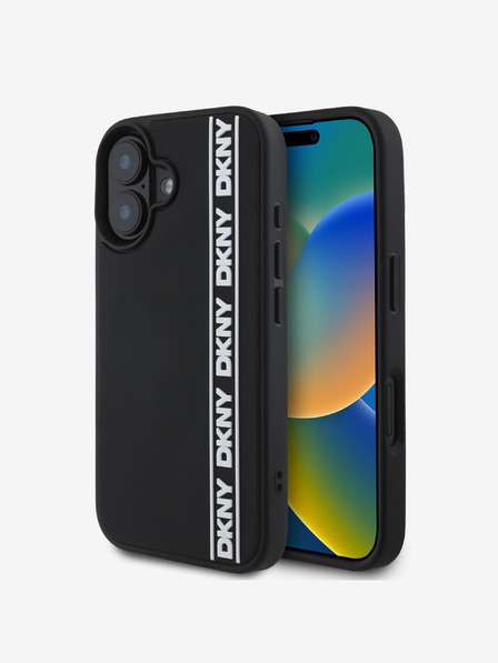 DKNY 3D Rubber Repeat Logo Line iPhone 16 Black Калъф за телефон