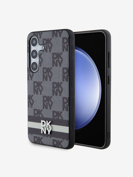 DKNY PU Leather Checkered Pattern and Stripe Samsung Galaxy S24+ Black Калъф за телефон